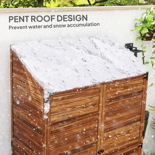 Outsunny Wooden Garden Storage Shed w/Double Doors and Shelves, Mixed-Brown