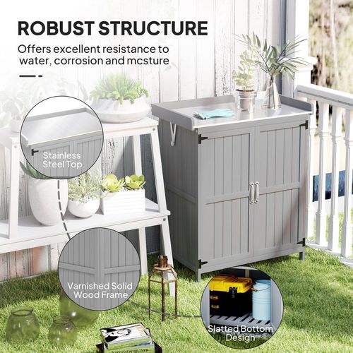 Outsunny Wooden Garden Storage Shed w/Hinged Roof and Shelf, Grey