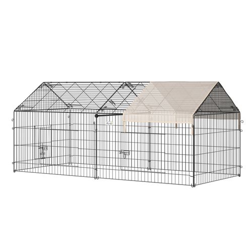 PawHut Chicken Run Coop with Cover, Outdoor Poultry Shade Cage, Beige