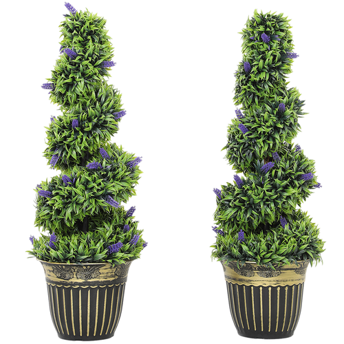 HOMCOM Set of 2 Decorative Artificial Plants with Lavender and Pot, 90cm
