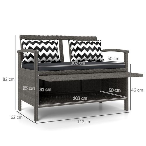 Outsunny 160L Rattan Garden Storage Bench, Cushioned Outdoor Bench, Grey