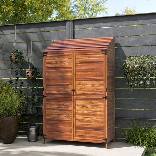 Outsunny Wooden Garden Storage Shed w/Double Doors and Shelves, Mixed-Brown