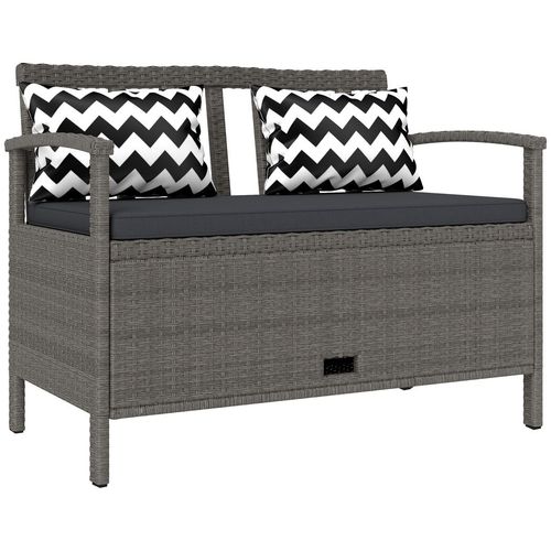 Outsunny 160L Rattan Garden Storage Bench, Cushioned Outdoor Bench, Grey