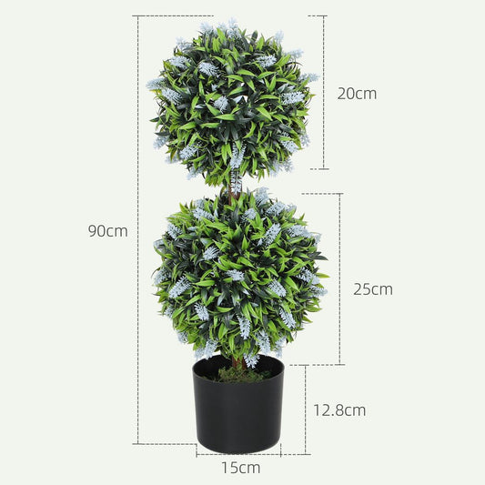 HOMCOM Set of 2 Potted Artificial Plants with Lavender Flowers