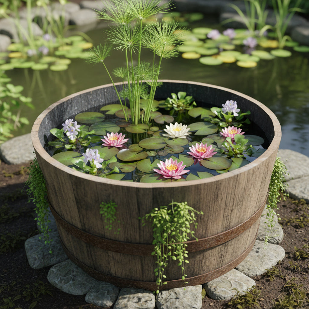 Watertight Half Whisky Barrel Pond – Oak Garden Water Feature Planter