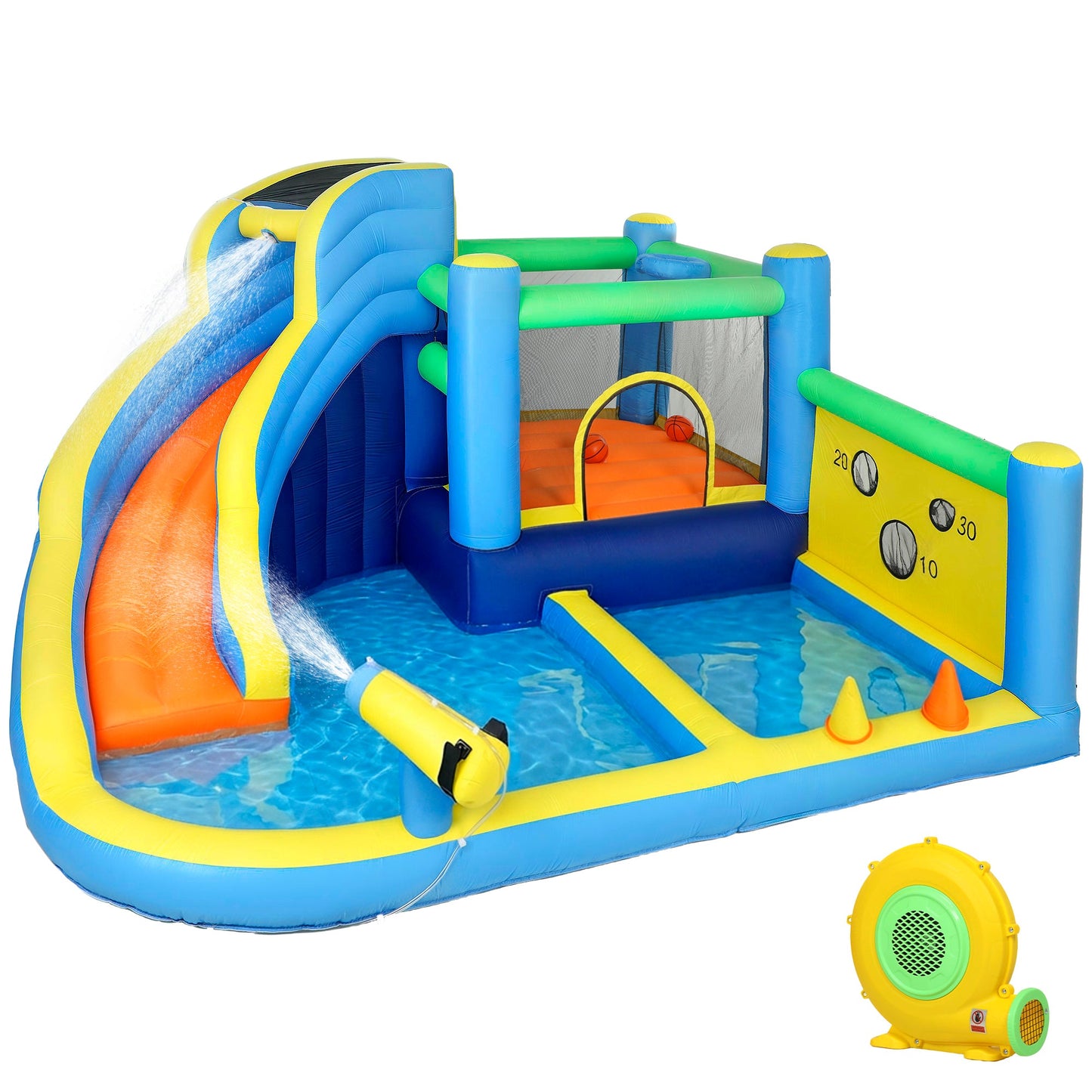 AIYAPLAY 8 in 1 Bouncy Castle for Kids, Inflatable Bounce House with Slide, Pool (Ball Pit), Water Cannon for Indoor Outdoor