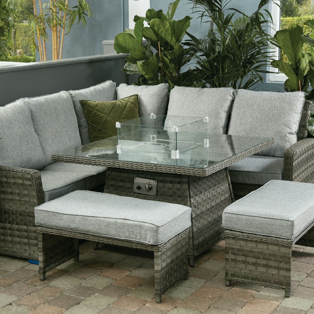 Boston - Casual Dining Set with Square Table & Firepit (Dark Grey)